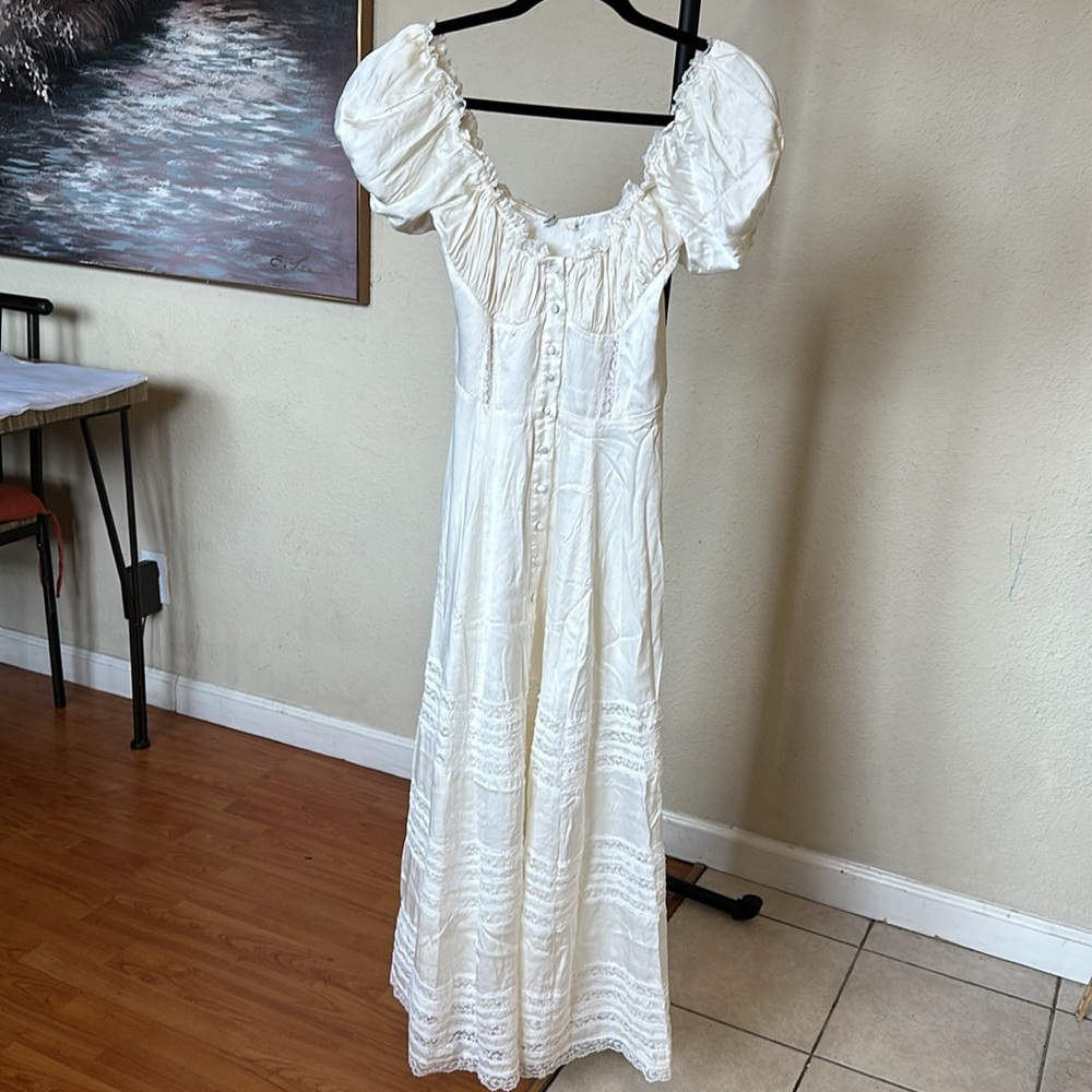 HOUSE OF CB XS D-DD 'Eviana' Ivory Real Silk Puff Sleeve Maxi Dress white NWOT - Picture 11 of 14